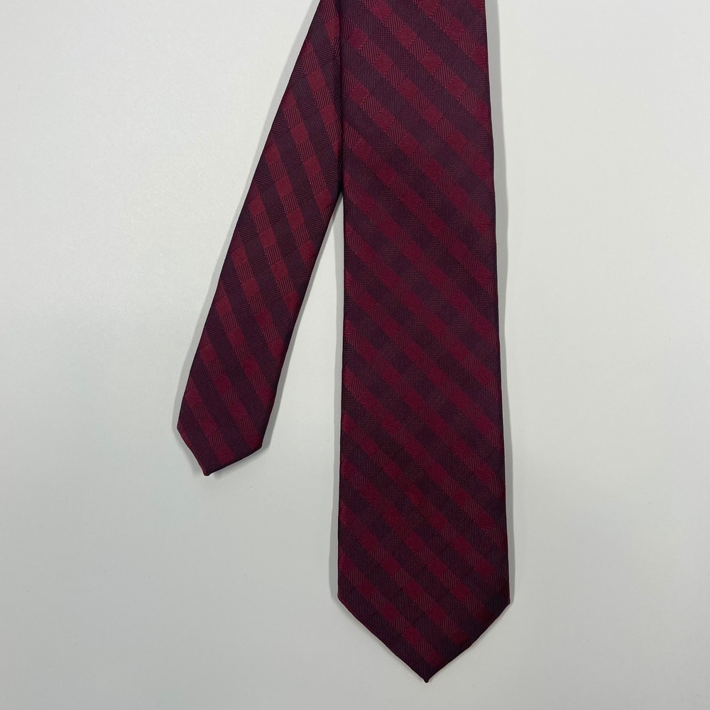 Nick Graham Burgundy Tonal Check Diagonal Stripe Necktie Mens One Size